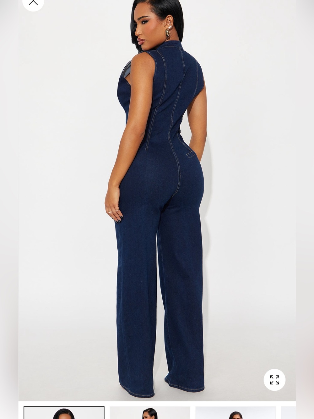 Fashion Nova Navy Sleeveless Denim Jumpsuit with Gold Buttons - Picture 3 of 7